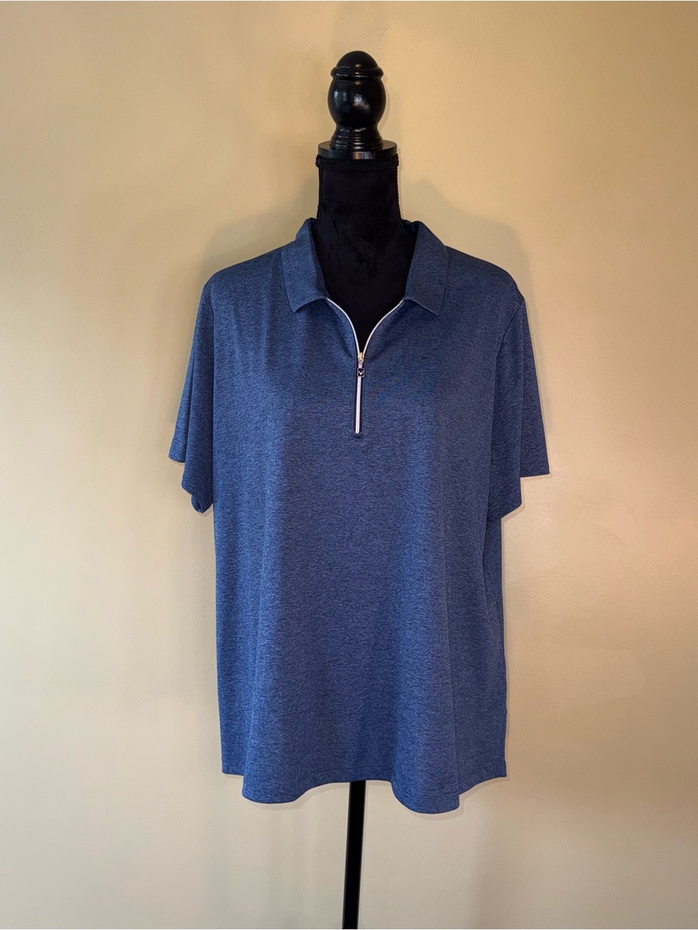 Callaway Heathered Navy Blue Zipper Golf Polo Shirt Top Plus Size 2X NWOT